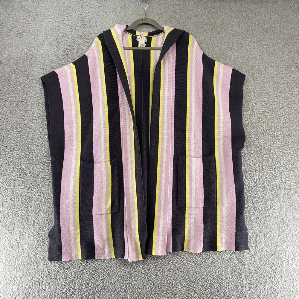 Free People Vest Womens Pink Striped‎ Hooded Open Front Beachy Coverup Swim